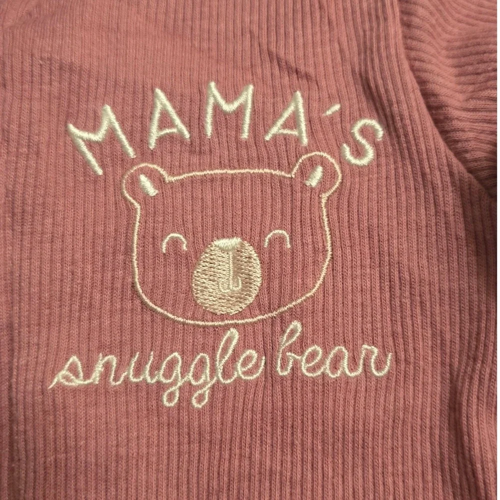Chick Pea Baby Girls Pink Ribbed Mama's Snuggle Bear Footed Sleeper 6-9M